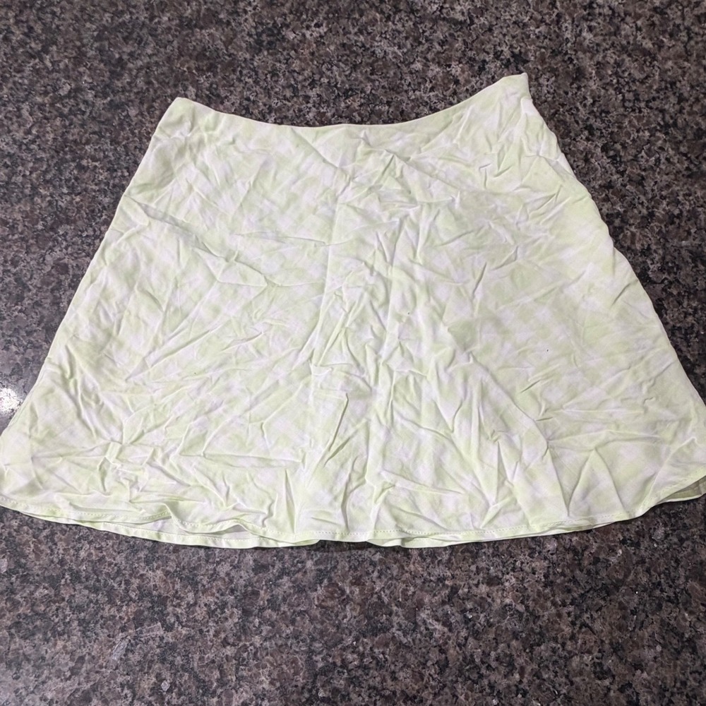HM Divided Lime Green White Floral A-Line Mini Skirt Size 6 Viscose Lined Zip